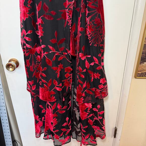 Hutch Red Black Velvet Floral Wrap Maxi Dress Womens XL Boho Maximalist Formal - Picture 10 of 15